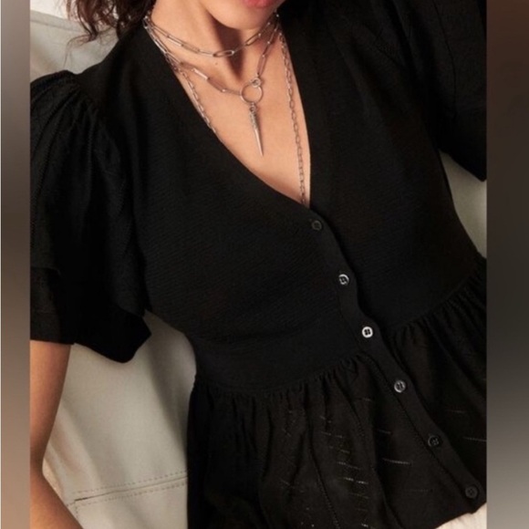 Ba&sh Acacio Pointelle Cardigan Blouse | Black | Size Medium | NWOT - Picture 4 of 14